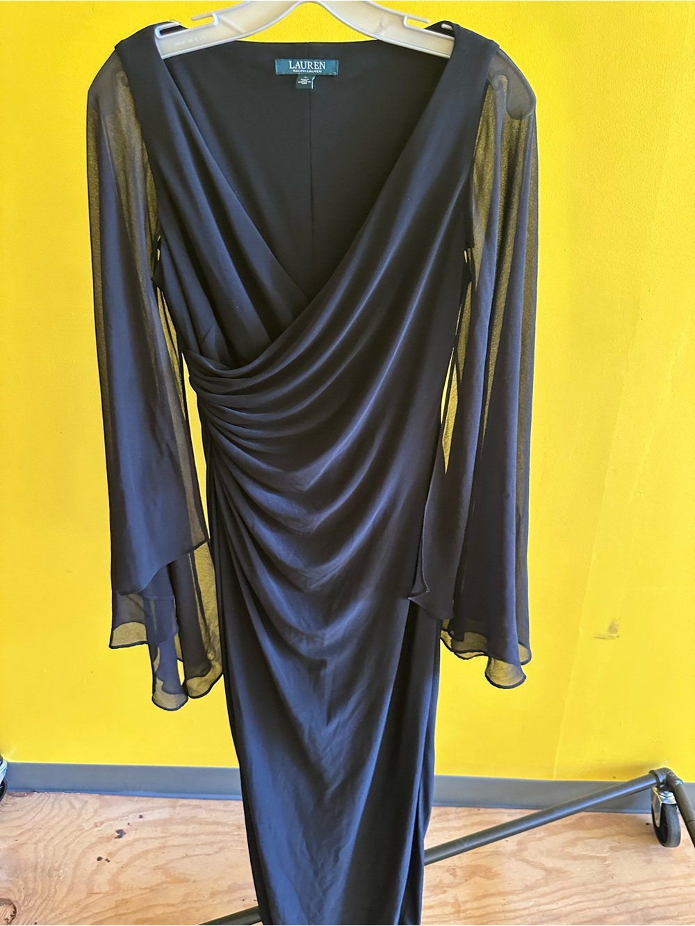 Ralph Lauren Black Draped Long-Sleeve Evening Gown